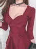 Casual Dresses Spring Sweet Sweet Mini Dress for Women Wine Red Low Cut Bow Black Mesh Short Ball Gown Party Prom Nightclub Sexig Vestidos