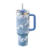 40oz Tumblers Quencher H2.0 Pink Blue Tie Dye 40oz Mugs With Silicone Handle Insulated Tumblers Lid Straw Stainless Steel Coffee Termos Wisteria Cups by DHL Stock