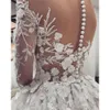 Appliques robes florales mariage 3d Bride Boue magnifique manches longues en dentelle de dentelle de bijou perlé princesse personnalisée