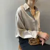 Camisas de blusas para mujeres BLUSIÓN VINTAGE Spring Autumn Fashion Button Up Silk Satin Shirt Tops Oficina de Oficina Long Slve Logia Logia Logia 11355 Y240426