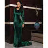 Yeşil Kollu Akşam Vintage Elbiseler Mermaid Vet V Boyun Kristal Boncuklu Swep Train Balo Parti Gowns Resmi OCN Giyim