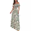 Basic Casual Kleider Designer -Kleid Sommer Frauen gedruckt mit einer Linie Hals Hals Taille Swing Long Kleid Kleid Kleid