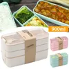 Bento lådor 900 ml mikrovågsugn lunchlåda vete halm servis matlagring container bärbar lunch mat behållare återanvändbar hälsosam stapelbar