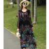 Günlük Elbiseler İlkbahar/Yaz Yüksek Son O yaka İpek Baskılı Uzun Kollu Kadınlar Ayarlanabilir Bel Gevşek Plaj Tatil Elbise Bir Boyut