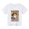 T-shirts T-shirt simple pièce pour enfants T-shirt coton pur carton cool anime t-shirt décontracté t-shirt Luffy Boy and Girl Street Clothingl2404