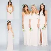 Bridesmaid Chiffon 2020 Boho Summer Beach Dresses Front Side Slit Split Off Shouder Halter V Neck Cheap Maid Of Honor Gown