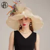 قبعات عريضة الحافة القبعات دلو fs واسعة الحافة الأورجانزا قبعة أنثى كنتاكي ديربي القبعات للنساء مع شبكة ريشة زهرة الزفاف فستان فيدورا 2024 Y240426