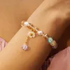 Strand Elegant Pink Peach Flower Armband för kvinnor Fashion Imitation Pearl Crystal Friendship Jewelry Accessories