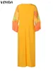 Casual Dresses Vonda Maxi Dress 2024 Kvinnor Summer Bohemian Tryckt 3/4 Sleeve Tassel Sundress V-Neck Loose Robe Overized Vestidos