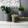 Planteurs Pots de style européen marbre cylindrique en céramique fleuriste avec plateau doré décoration de jardin de tasse à la maison de ménage Q2404291