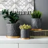 Planters krukor europeisk stil marmor cylindrisk keramisk blomkruka med guldfack hushållssugskopp trädgård dekoration q240429