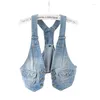 Giubbotti da donna Donne gilette estive in denim in denim senza maniche velette casual top corte