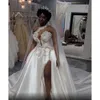 Taille arabe ASO plus 2021 Crystals EBI High Split Wedding One épaule Sexy Satin Bridal Robes ZJ205