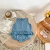 Clothing Sets Toddler Girls Summer Casual Denim Outfit Sleeveless Ruffle Top With Bloomers For Daily School Party Beach Vacation Pography