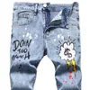 Jeans masculin West Hip Hop Style Multi-couleur Patche de trou imprimé Slim Stretch Fried Snow Small Droite