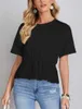 Blouses voor dames shirts zomerse mode o nek korte slev t shirts vrouwen basic o nek korte slev tops dames zwarte kleur gebreide top y240426