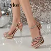 Liyke 2024 Fashion Crystal N Band Open Toe Silver Sandal Wedal Banquet Chaussures Platforms High Heels Sandalias 240424