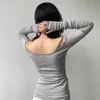 Katı patchwork mahsul üst bandaj asimetrik tişört kadınlar tam skeeve Korean harajuku tee rahat şık sonbahar 90s 240424