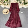 Casual Dresses Maxi Dress Women Spring Summer Elegant Patchwork Puff Long Sleeve Pleated Muslim Lady Ladies Party