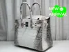 Bolsa de totes 10a crocodilo artesanal de couro genuíno Nilo importado Skin Himalaia Bola feminina branca com sacola de platina de trava 30cm de luxo wn-t1yb