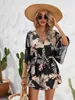 Robes décontractées de base Femme Jupe Robe imprimée florale V-Col à col Raglan Half Slve Robe Pullover Robe lacet-up Strt Casual Holiday Style Dres Y240429