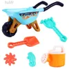 1igz Sand Play Water Fun 6pcs Beach Sand Toys Set kruiwagen Hark Hark Can Kids Gardening Set Summer Beach Sand Speel Mold voor buitenstrand Fun D240429