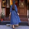 Sukienki imprezowe kobiety sznurka dżinsowa sukienka z dżinsowego typu 2024 Haft haftowy o długim rękawie retro