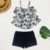 Frauen Badebekleidung gebrochenes Brett Zwei gedruckte flache Split Plus Size Badeanzug Sonnenblumen Shorts Dusche sexy