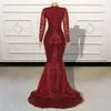 Party Dresses Black Girls Mermaid Long Prom Dress For Graduation 2024 Sparkly Sequin Red V Neck Full Sleeves Women Formal Evening Gowns