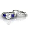Anillos de boda 2pcs/set sier color 6 garra blanca azul circón anillo de novia Juego de mujeres mujeres elegantes noches de noche joyas de joyería del dhwxd