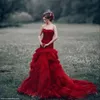 Red Mermaid Skirt Tiered 2021 Dark Dresses Ruffles Custom Made Sweep Train Sweetheart Neckline Country Wedding Gown Vestido De Novia