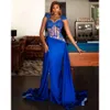 Aso Ebi Blue 2024 Royal Mermaid Prom Dress Lace Beaded Satin Evening Formal Party Second Reception 50Th Birthday Engagement Gowns Dresses Robe De Soiree Zj14 es