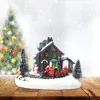 Estatuetas decorativas Casa brilhante Natal pequena aldeia de trem luminosa decoração de ornamentos de desktop de resina de neve luminosa