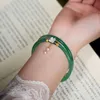 Chain 2Pcs/Set Natural Jade Solid Color Jingle Bangles Retro Simple Glass Bracelet Femme Fashion Womens Casual China Jewelry Gifts
