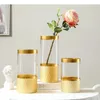 Vases Light Luxury Honeycomb Texture Straight Glass Vase Transparent Hydroponic Flower Basin Dried Flame Ornaments Home