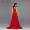 Vestidos de festa mais recente design Red sem mangas sexy noite 2024 Flores artesanais Pearls Sereia vestido formal serene colina la70003