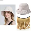 CAPS HATS NOOFNO Womens Hairpin Bucket Hat Fashionable Sun Hat Långvåg Gyllene Hair Cap Wig Spring/Summer Wigl240429