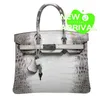 Bolsa de totes 10a crocodilo artesanal de couro genuíno Nilo importado Skin Himalaia Bola feminina branca com sacola de platina de trava 30cm de luxo wn-t1yb