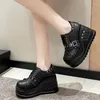 Casual Shoes Plus Size 42 Leather With Thick Soles 10CM Heels Super High Patent Front Lace Up Sponge Sole Punk