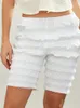 Shorts femininos corta mulheres de verão renda de renda branca na cintura elástica praia praia ruffles ruched slim fit streetwear