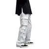 Pantaloni da carico blackwhite uomini alla moda pantaloni a gamba larga dritta uomo streetwear hip-hop tasca casual pantaloni da uomo 240428