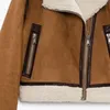Vestes pour femmes Ayuin Motorcycle vintage Mottes de fourrure à manches longues courtes pour femmes Casual Zipper Pocket Loose Solid Hiver 2024