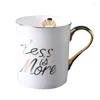 Canecas de 400 ml de caneca cerâmica viajar café leite xícara de chá criativo porcelana água rosa letra dourada letra de café da manhã decoração de casa decoração