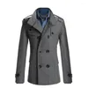 Men's Trench Coats Double Breasted Woolen Overcoat Mens British Style Fashion Slim Windbreaker Jacket Solid Casual Business Stand Collar