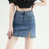 Fashion Woman High Winist Denim A-Line Skirt Ol Sexy Split Botón Slim Bag Pencil Hip Pencil Black Gray Classic For Women 240424