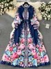 Lässige Kleider Frauen Vintage Long Dress Fashion Print A-Line Ruffen elegante Blumenparty Damen Robe Vestidos