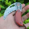 Damas Steel Couteau pliant rouge Sour branche en bois Handle Edc Outdoor Adventure Hunting Couteau