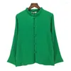 Kvinnors blusar 2024 Autumn Women Cotton Linen Blus Tops Chinese Style Brand Long Sleeve Ladies Camisetas Mujer Blusa Camisa