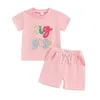 Kledingsets Baby Girl 2pcs Zomeroutfits Korte mouwbrief Borduurwerk Tops Shorts Set grote zusterkleding