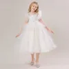 Mädchenkleider New Childrens Nagel Perle Mesh Prinzessin Kleid weiße Hochzeitskleidershow Kleid Große Kinderflausch für 4-14 Jahre